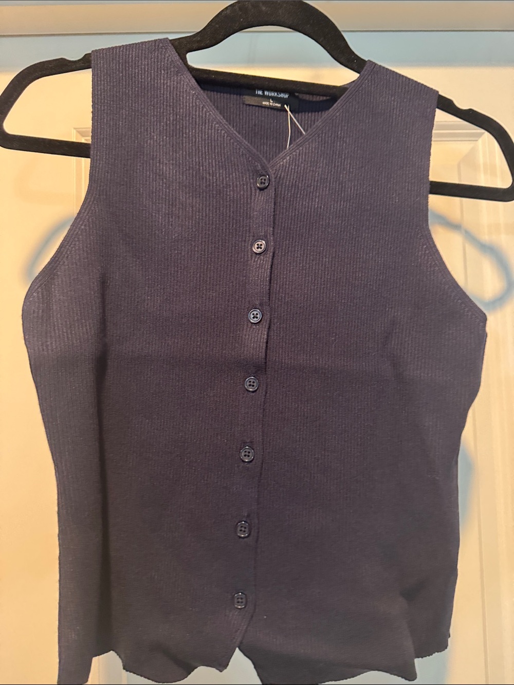The Workshop Navy Ribbed Button-Front Vest